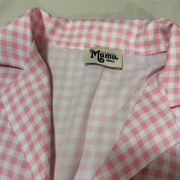 Show Me Your Mumu Button Down Pink Plaid Tie Sleeveless Western Blouse Size S - Picture 3 of 5